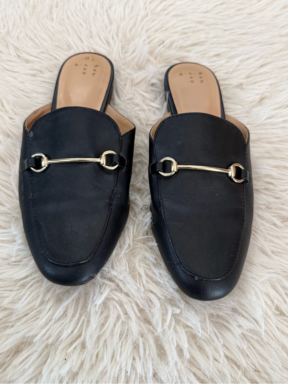 a new day Black Leather Mule with Gold Bit
